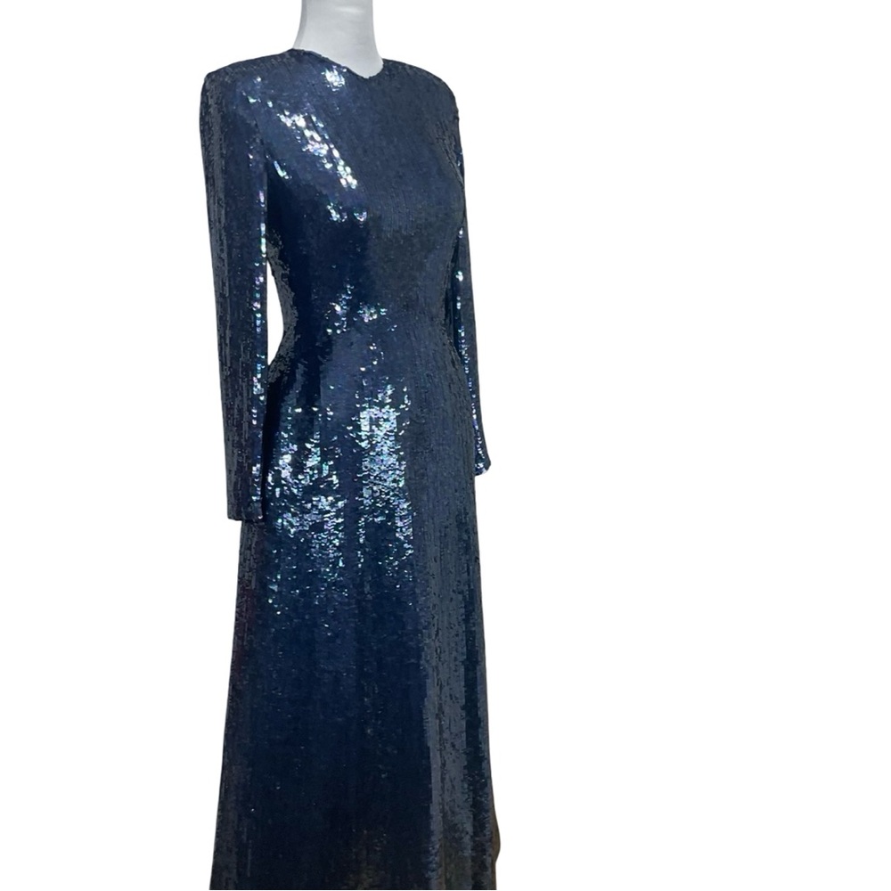 Vintage John Anthony Elegant Blue Sequin Evening Gown - Picture 9 of 15